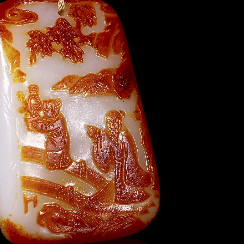 Placa de jade de Hetian, dinastía Qin, Inscripción de poema, marca Zigang