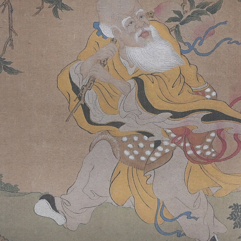 Chinese painting ‘Wise Man Under the Peach Tree’, signed Gu Luo