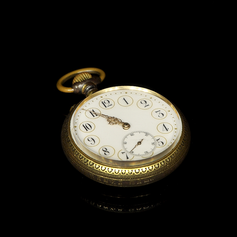 Gold-plated metal pocket watch with inscription