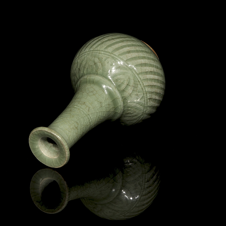 Jarrón de cerámica con esmalte celadón, dinastía Qing - 3