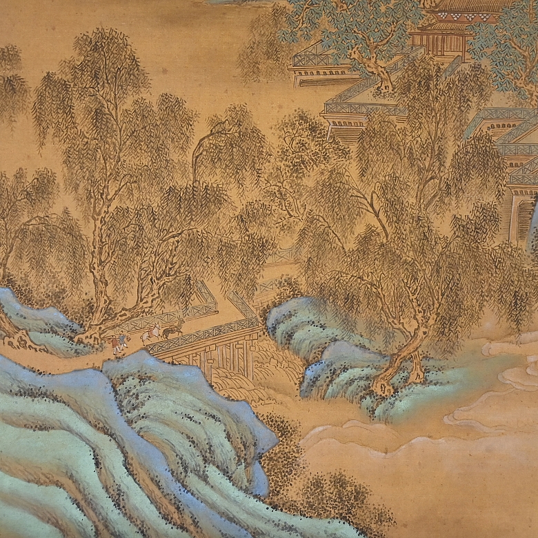 Chinese painting “Village Among Clouds and Hills,” signed Wang Hui