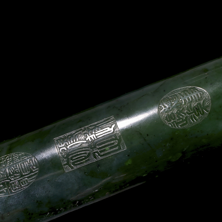 Pareja de porta inciensos de jade espinaca de Hetian 