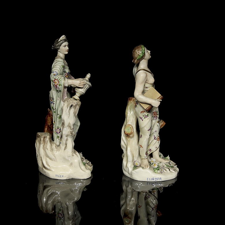 Pair of porcelain figures, ‘Asia and Europe’, 19th century