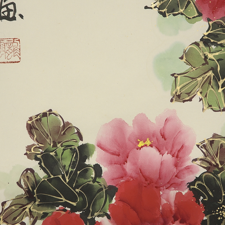 Chinese painting ‘Peonies’, 20th century - 4