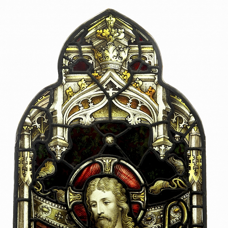 Shrigley and Hunt, leaded glass window ‘Christ with Apostles’, 19th-20th century