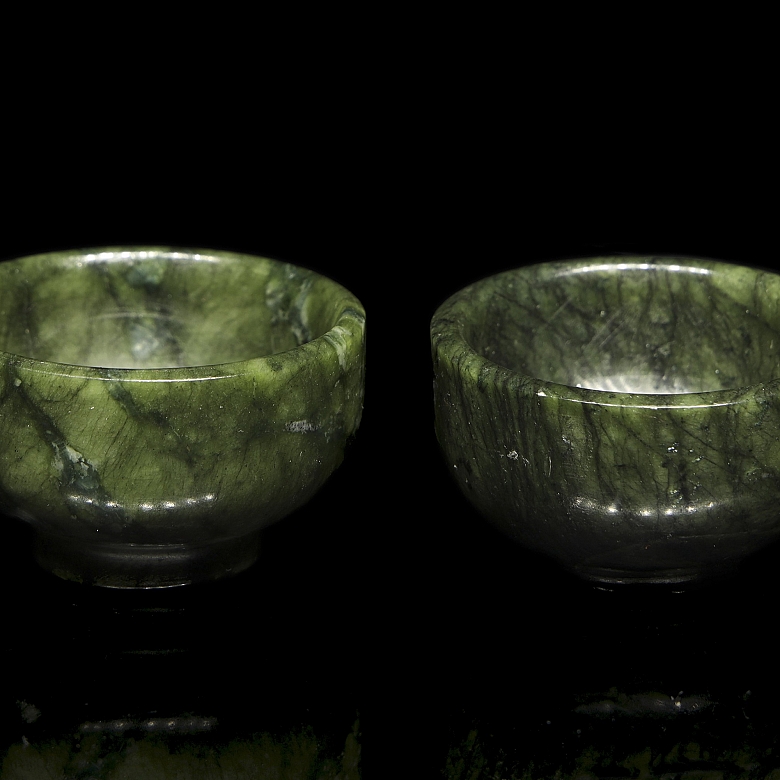 Pair of small jade bowls, 20th century