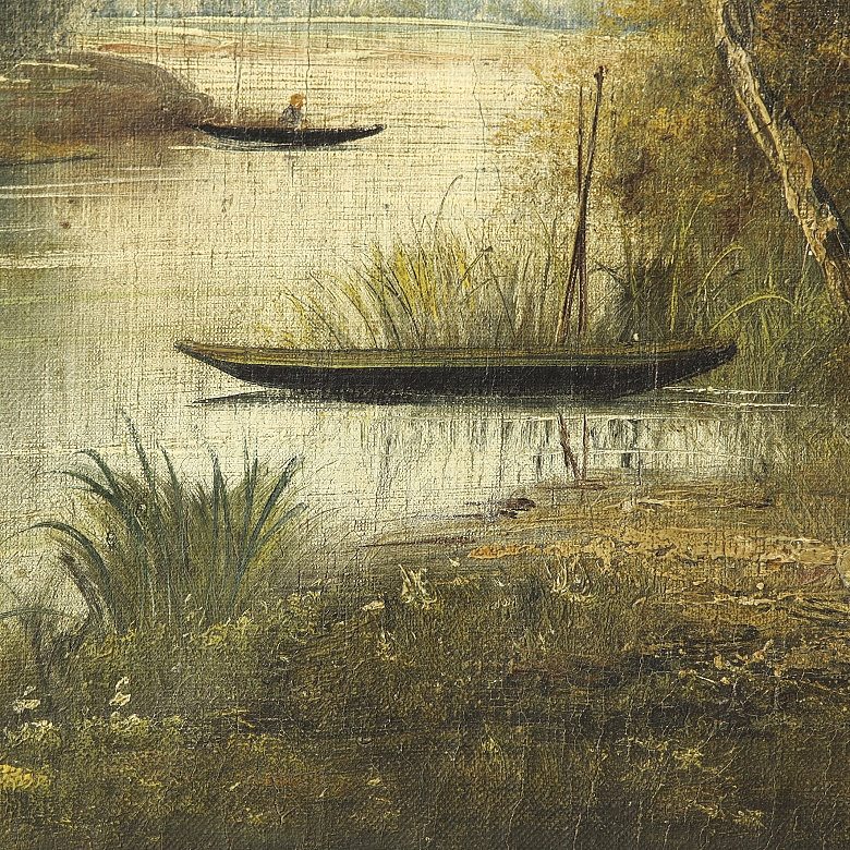 Delorme (19th-20th century) ‘Boats on the river’