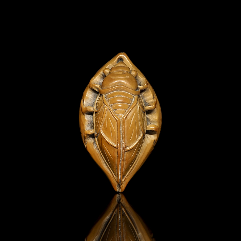 Wood carving ‘Cicada on a leaf’, 20th century - 5