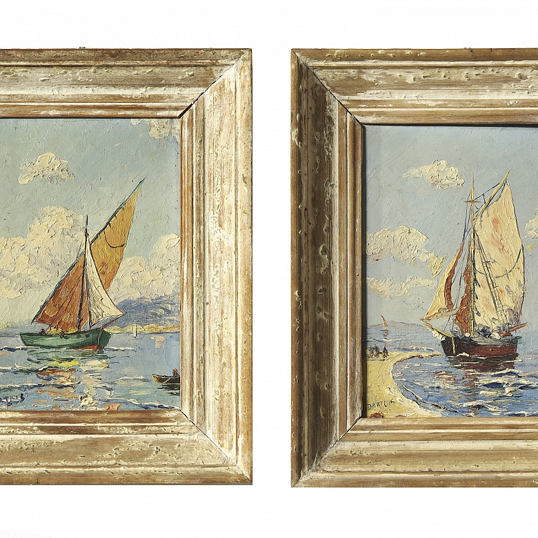A. Dartois (20th century) ‘Pair of seascapes with boats’