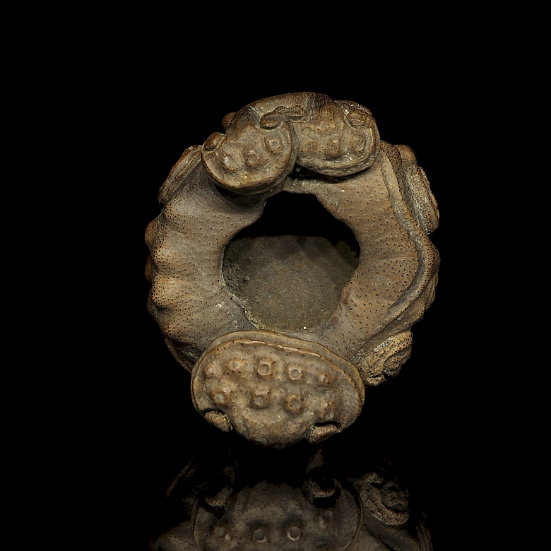 Recipiente para agua “Lingzhi” de madera tallada, dinastía Qing