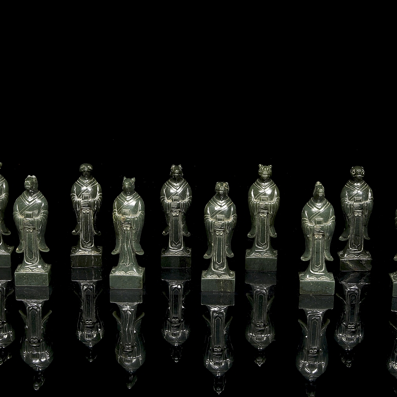 Doce sellos de jade verde espinaca