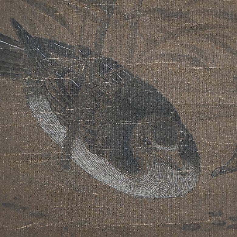 Chinese painting ‘Pair of Geese on a Pond’, signed Lin Liang