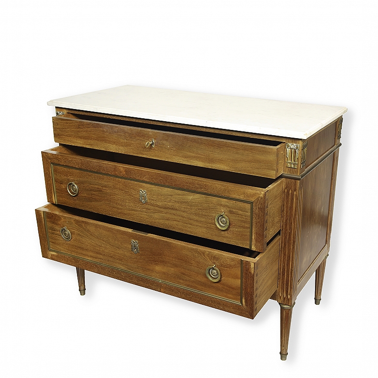 Chest of drawers with marble top, Louis XVI style, circa 1930 - 4
