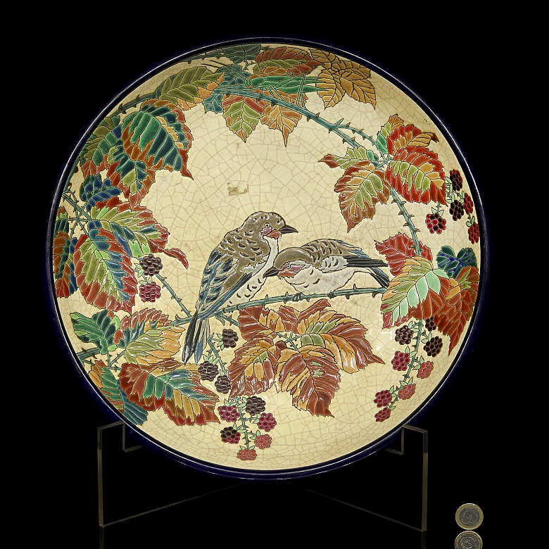 Longwy, glazed ceramic plate ‘Birds’, early 20th century