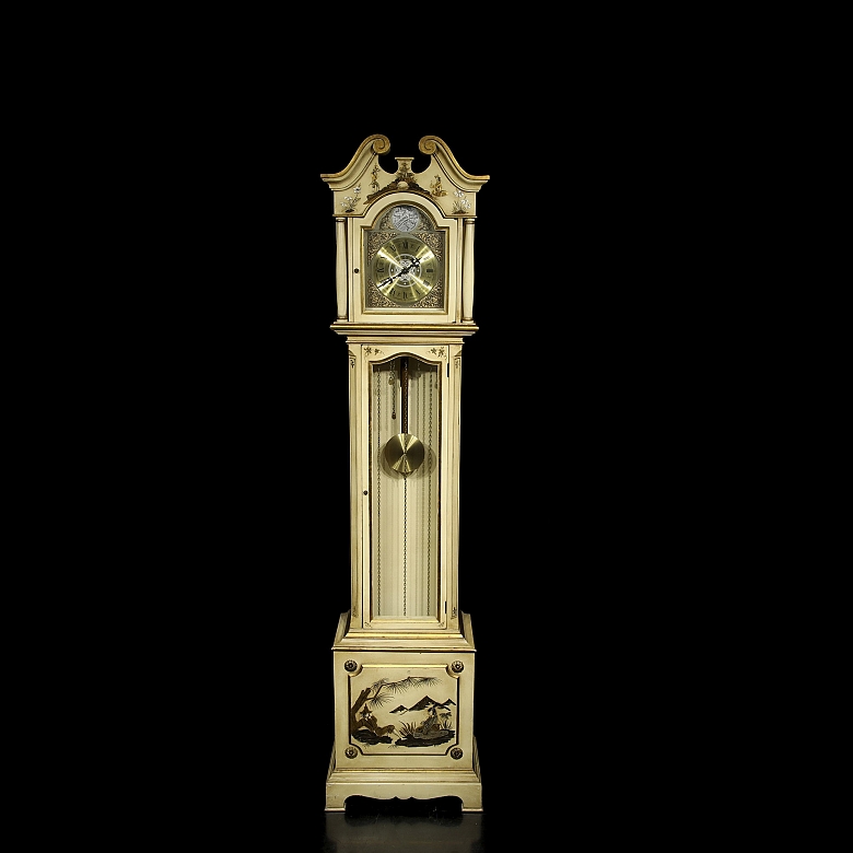 Reloj de antesala Grandfather estilo Chinoiserie, 'Tempus Fugit', c. 1970-1980