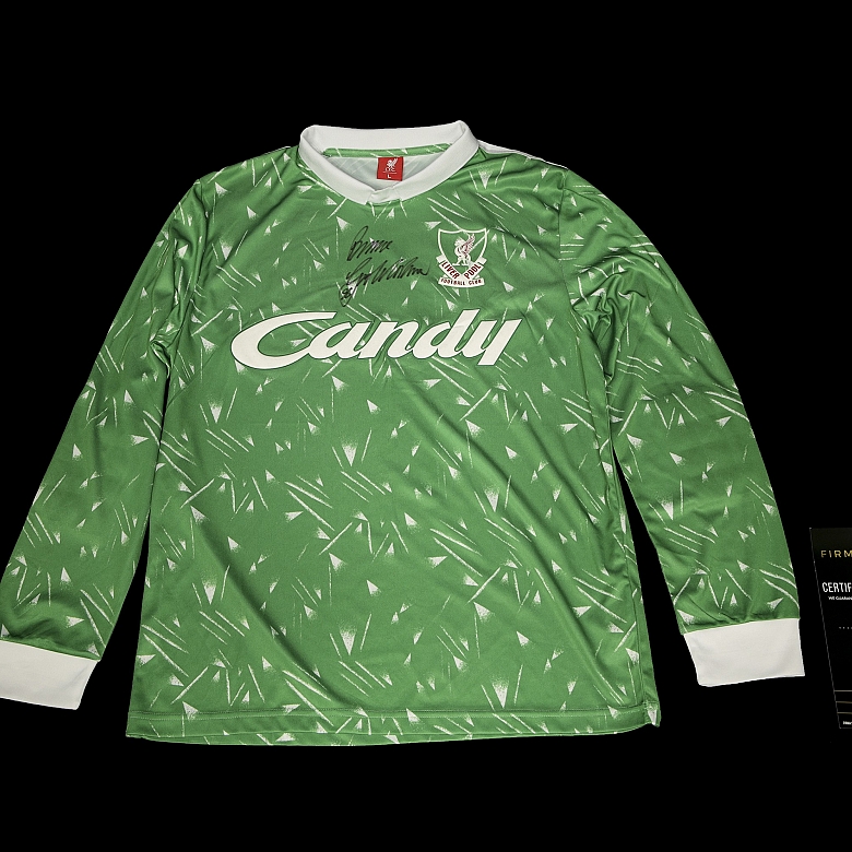 Liverpool Football Club 1981-1984 goalkeeper shirt, Bruce Grobbelar, signed and certified.