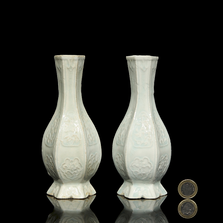 Pareja de jarrones de porcelana con vidriado Qingbai, estilo Song - 5