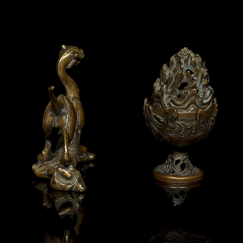 Dos piezas de bronce, Asia, s.XX