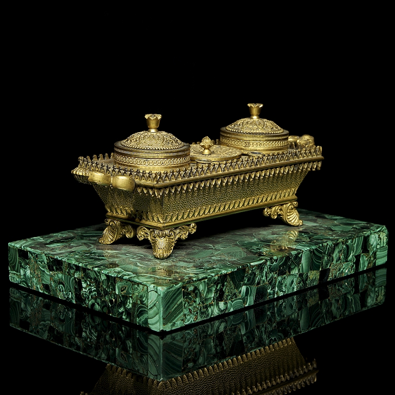 Louis XIV style scribe's desk on malachite, 19th century - 10