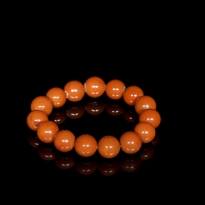 Pulsera de quince cuentas de ágata nanhong, s.XX