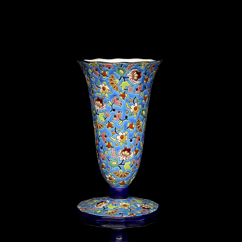 Longwy, glazed ceramic vase ‘Flowers’, 20th century