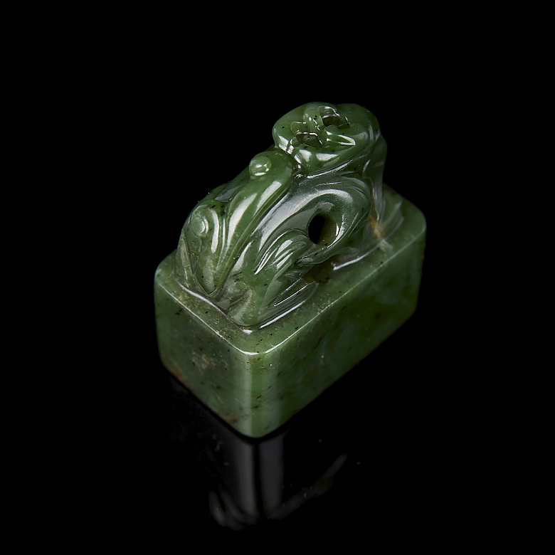 Spinach green jade ‘Mythological Dragon’ seal, Qing dynasty