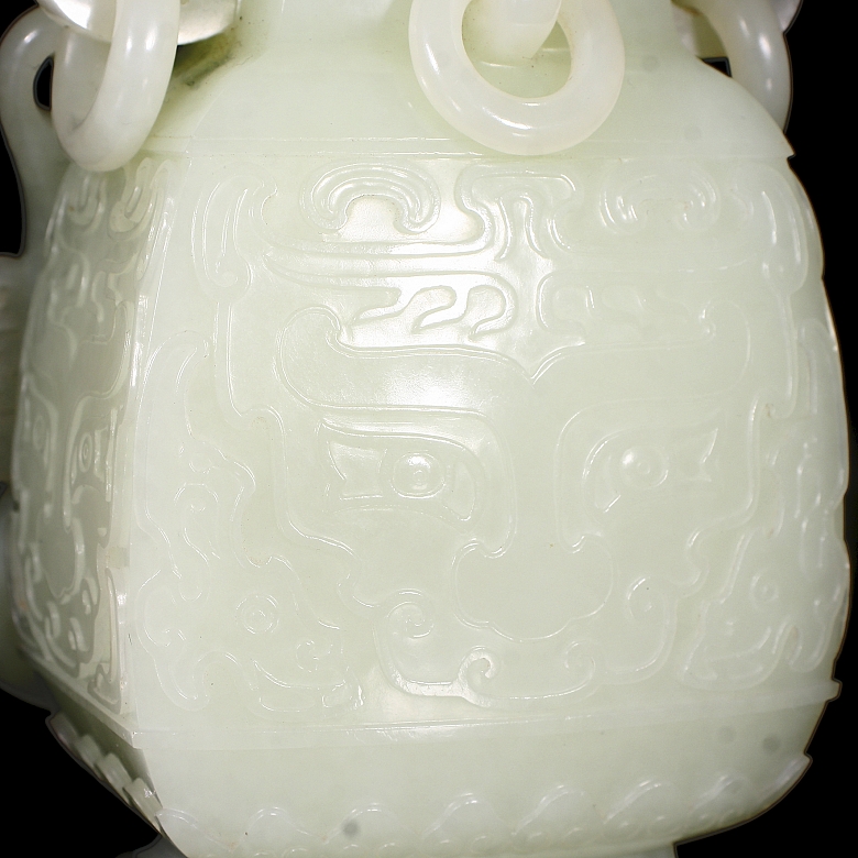 Jarrón colgante de jade blanco de Hetian, dinastía Qing