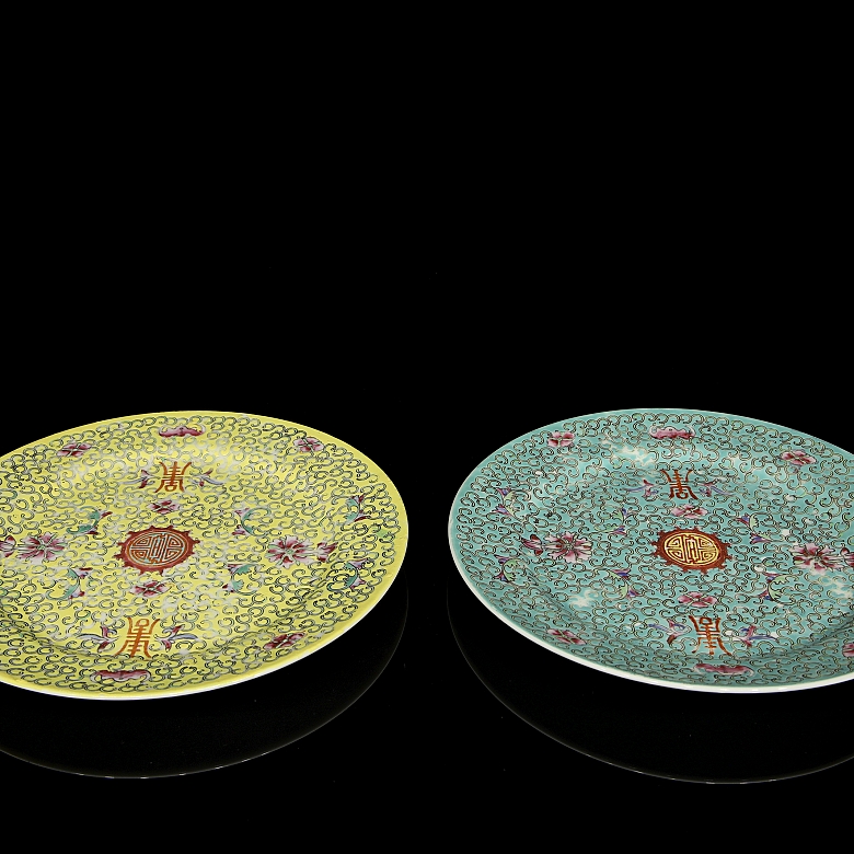 Pareja de platos esmaltados