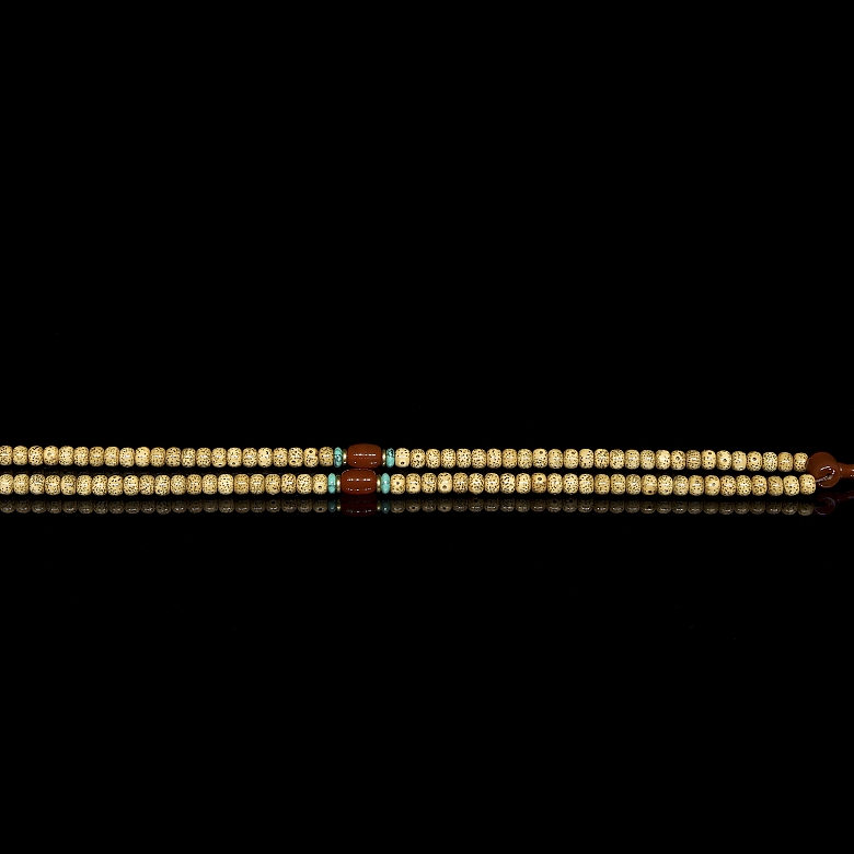 Mala with 118 seed, amber and turquoise beads, 20th century - 1