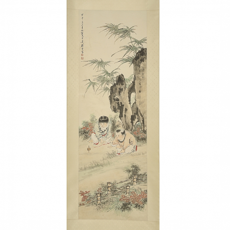 Chinese painting ‘Children playing’, signed Wu Guangyu - 1