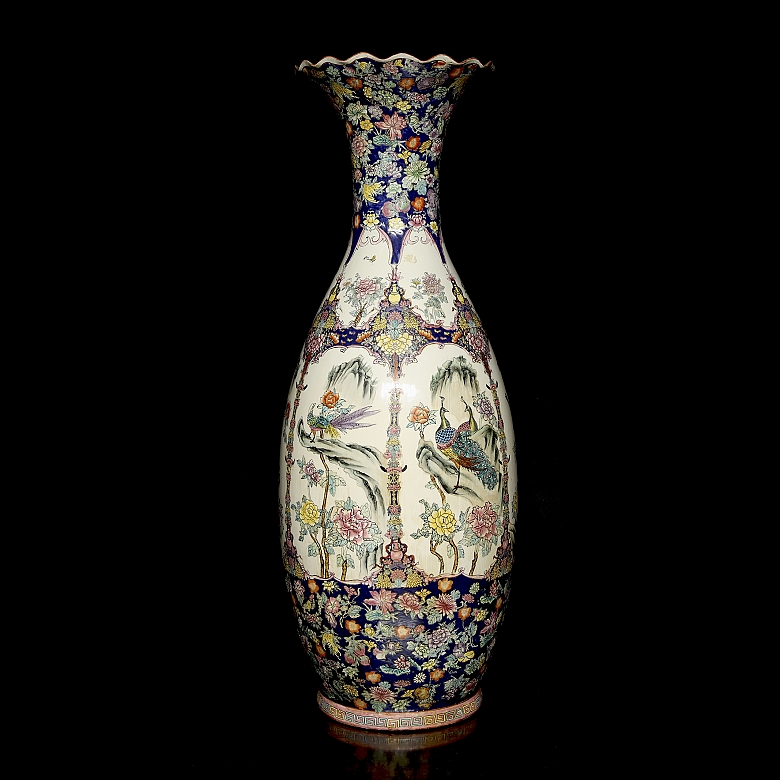 Gran jarrón de cerámica policromada familia rosa