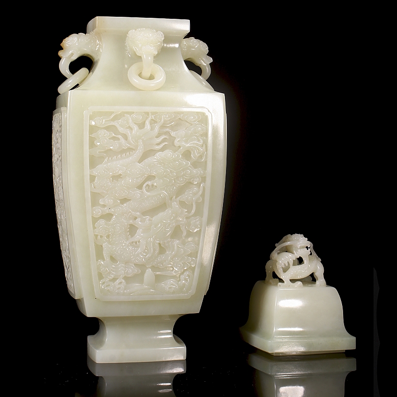 Jarrón de jade blanco de Hetian 