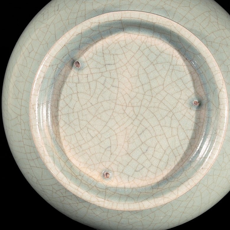 Jarrón de porcelana con vidriado celadón, horno Ru, estilo Song