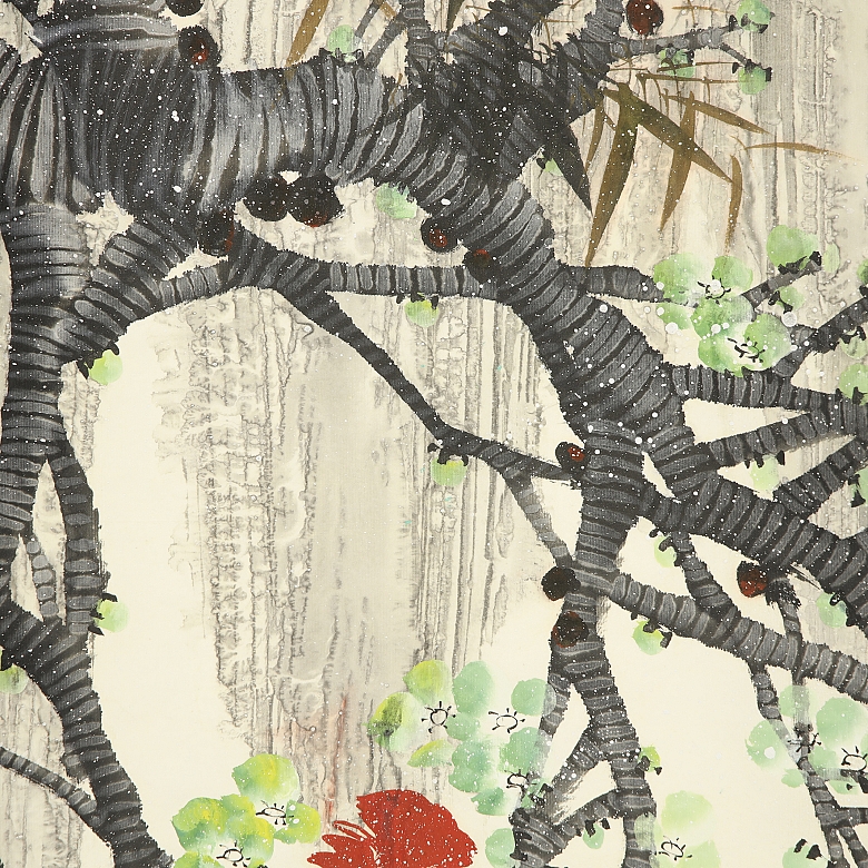 Chinese painting ‘Roosters among branches’, 20th century - 5