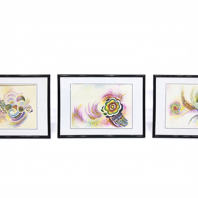 Francisco Espinoza Dueñas (1926) Tres litografías a color.