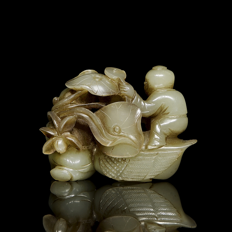 Jade figure ‘Children and Goose’, Qing dynasty
