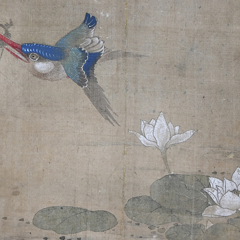 Chinese painting ‘Kingfisher with Lotus’, signed Chen Zhifo