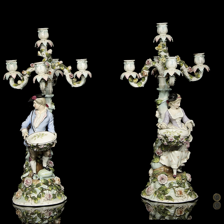 Alfred Voigt, Sitzendorf (1887-1900), Pair of Candlesticks, 19th century - 8
