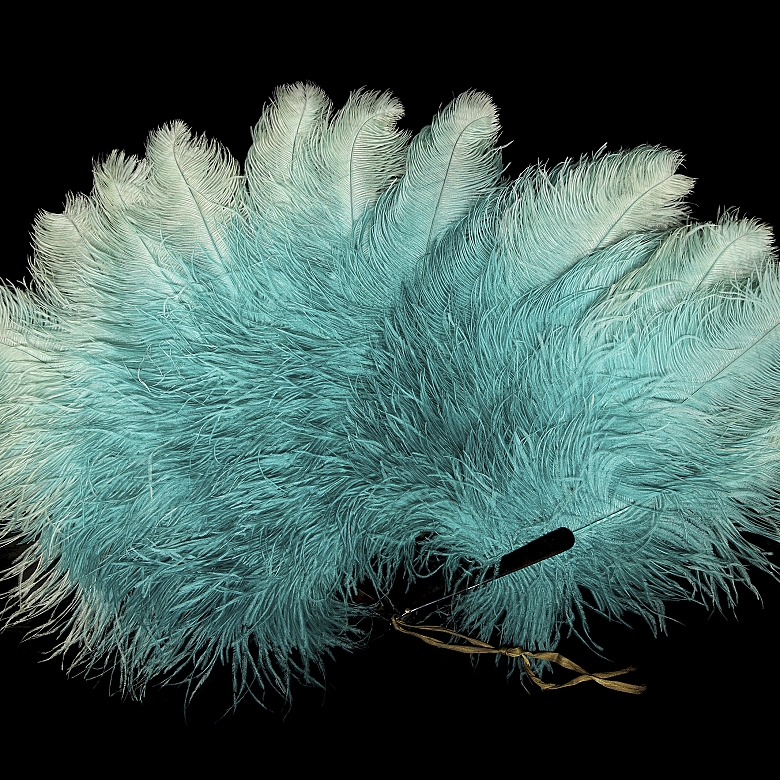 Feather fan with black ribs, 20th century