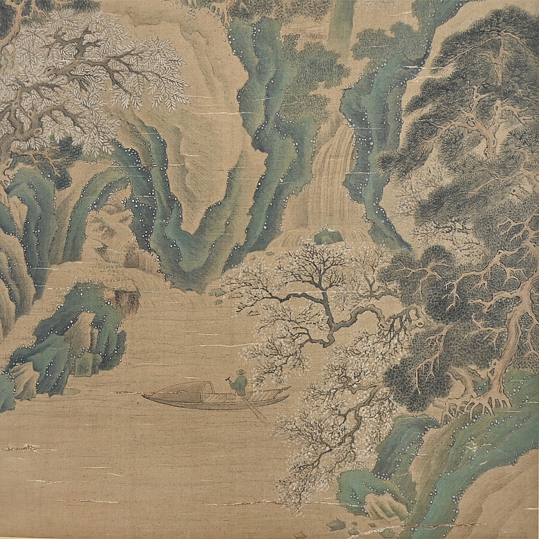 Chinese painting “Landscape with Mountains and Flowers,” signed Dong Bangda