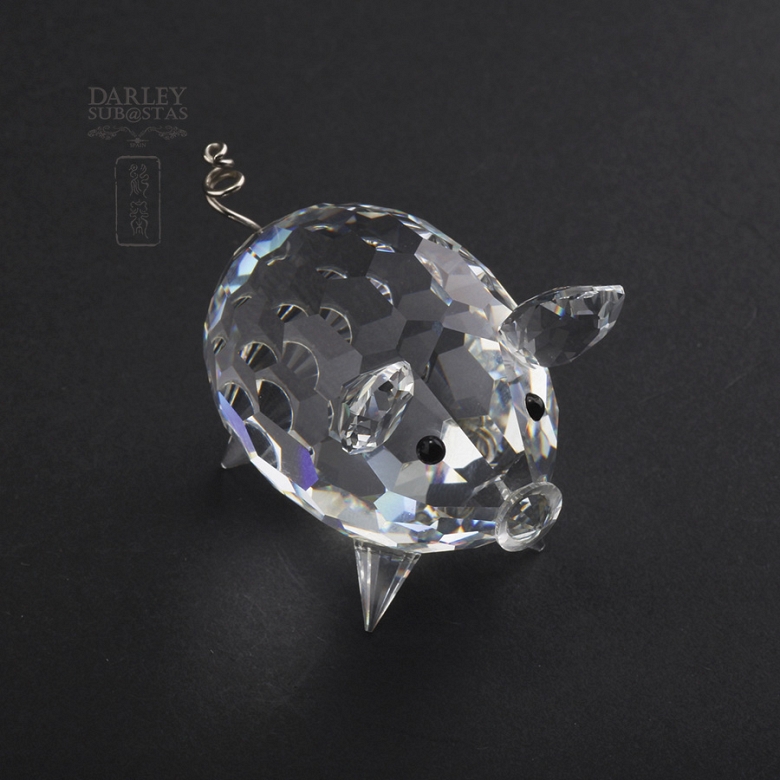 Juego de cuatro figuras en cristal de Swarovski, dos cerdos, hipopótamo y castor - 4