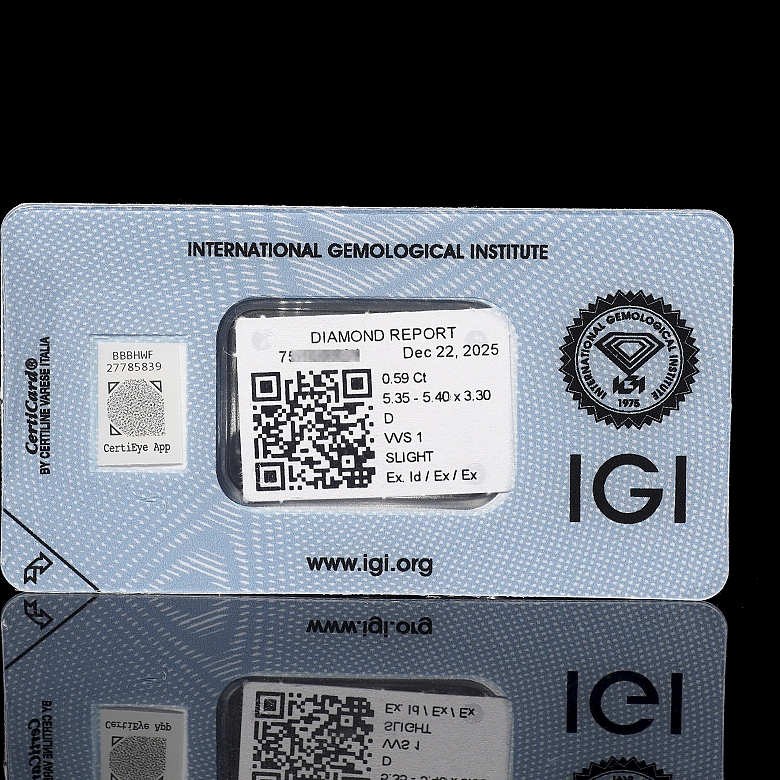 Diamante natural talla brillante, 0.59 ct, certificado IGI