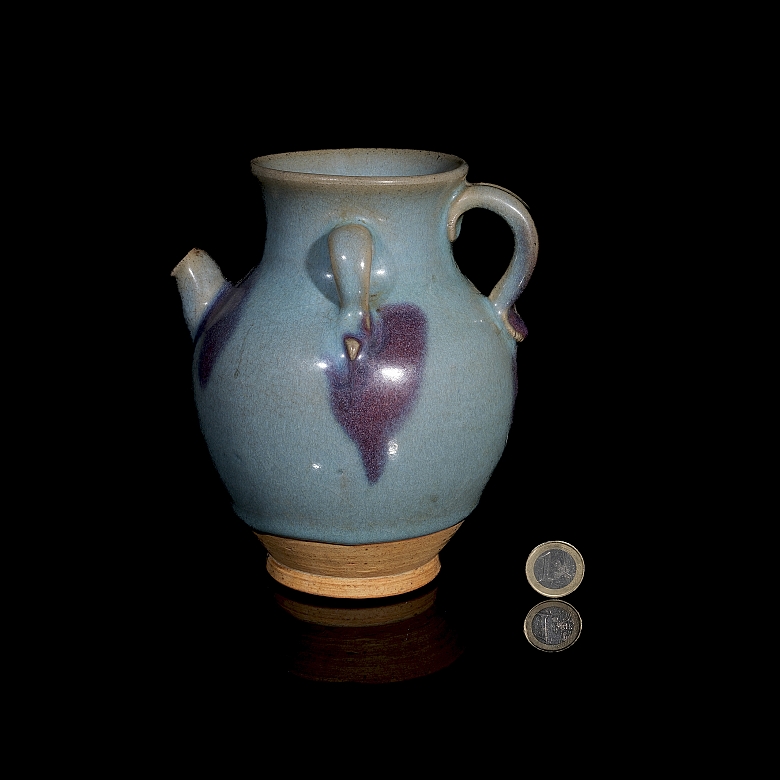 Jarra de cerámica con doble asa y esmalte Junyao, estilo Yuan