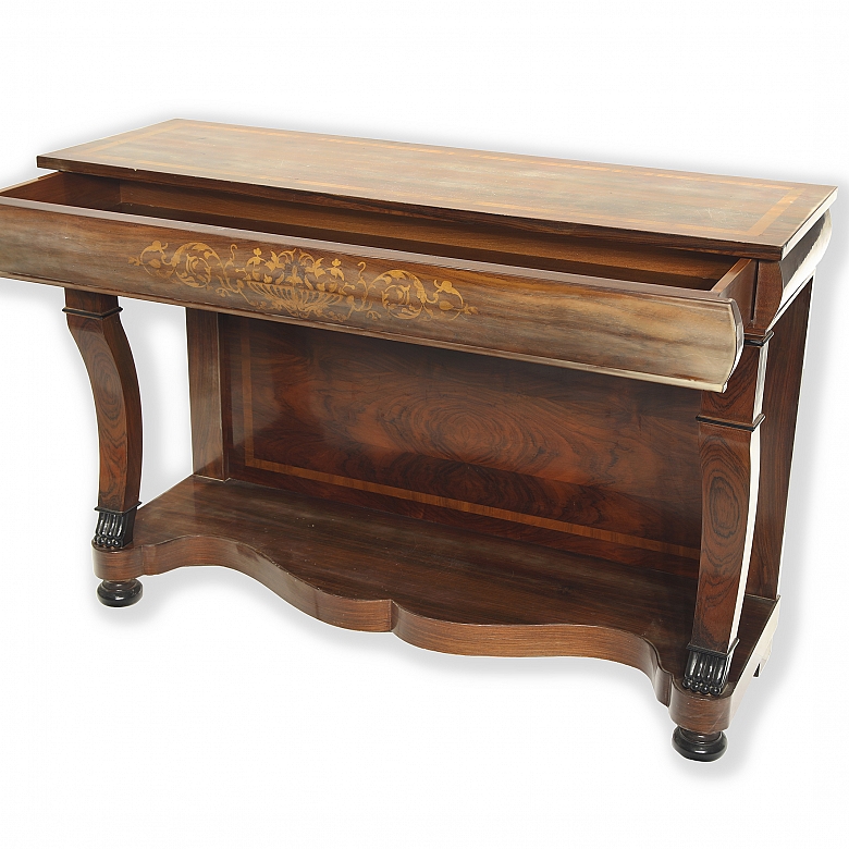 Empire console table with floral marquetry, 20th century