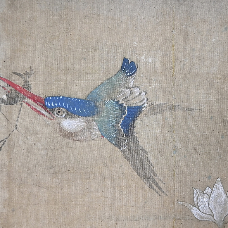 Chinese painting ‘Kingfisher with Lotus’, signed Chen Zhifo