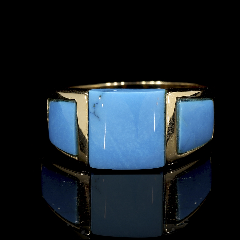 Anillo de oro amarillo de 18K con turquesas