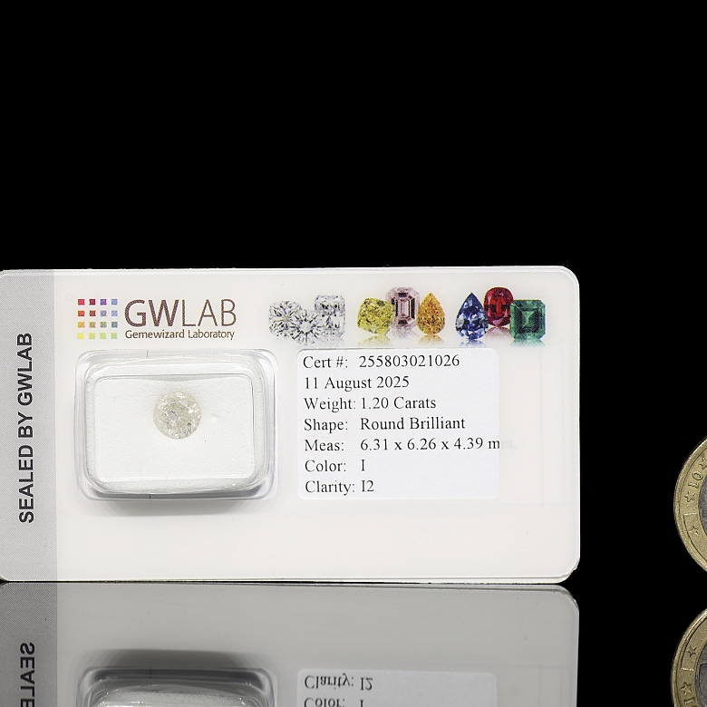 Diamante talla brillante de 1,20 ct con certificado GWLAB
