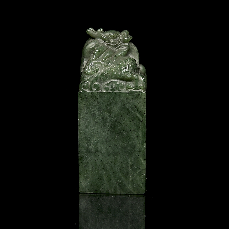 Sello rectangular de jade espinaca