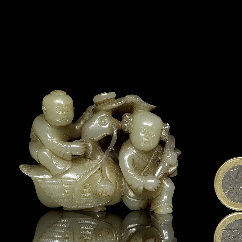 Jade figure ‘Children and Goose’, Qing dynasty