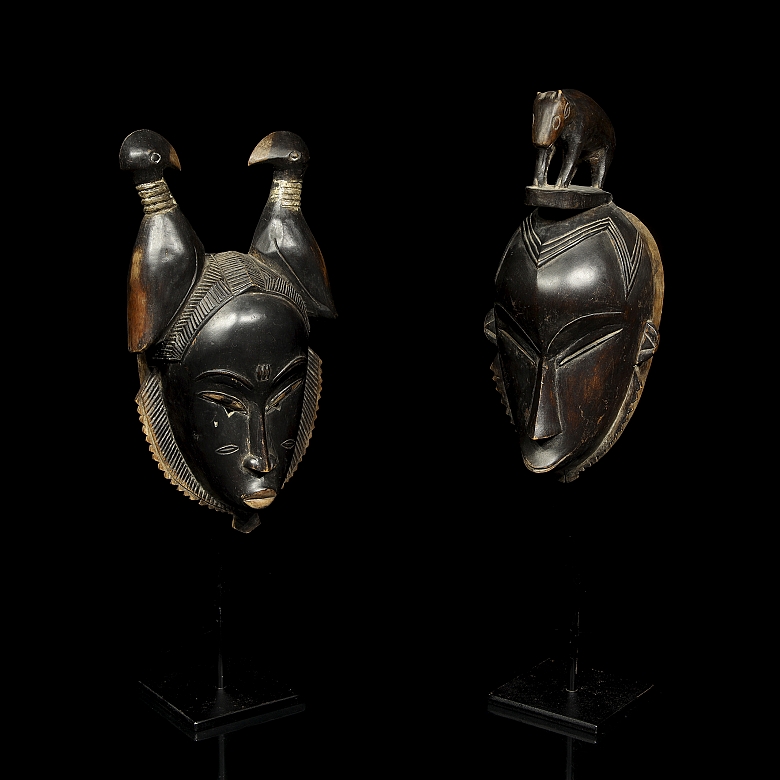 Dos máscaras de madera, pueblo Baulé, Costa de Marfil, s.XX